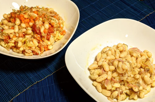 Ensaladas de alubias a la italiana La romana y la de verduras con atún