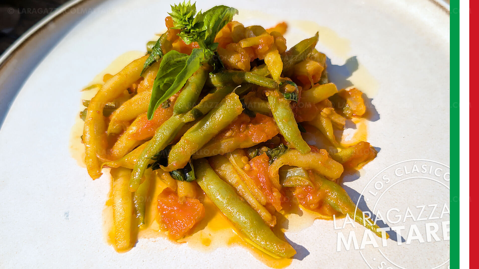Judías verdes con tomate y albahaca a la italiana (fagiolini in umido)