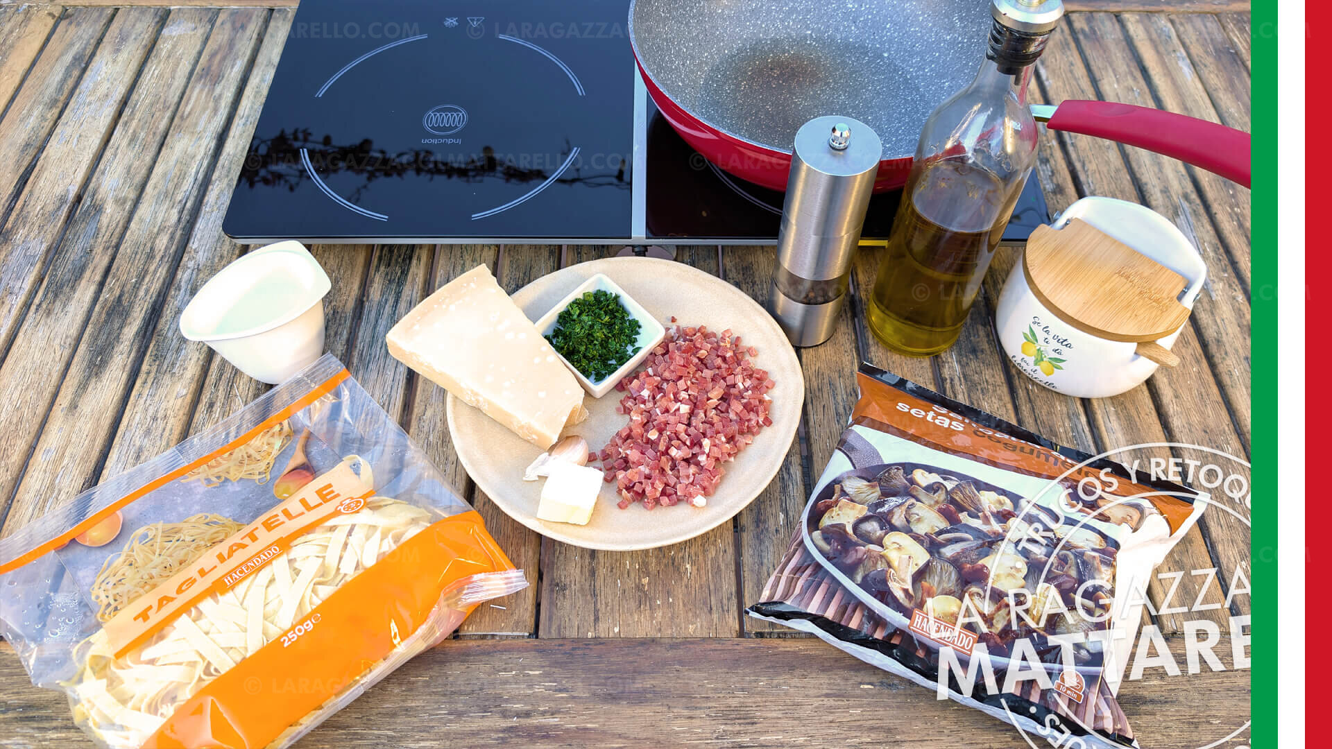 Pasta con setas y jamón: receta fácil, cremosa y sin nata ~ Paso a paso en tres minutos Primeros Recetas Trucos y Retoques  ~ La ragazza col mattarello