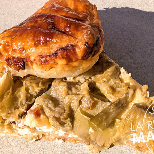 Tarta salada de alcachofas con jamón y ricotta