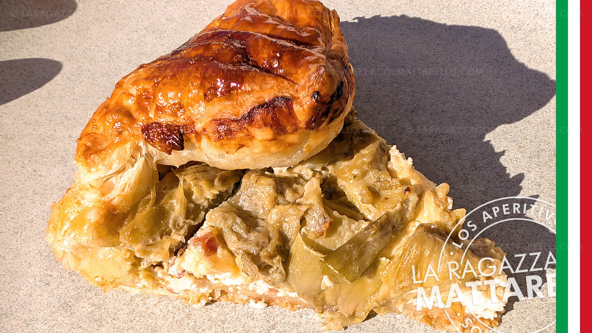 Tarta salada de alcachofas con jamón y ricotta