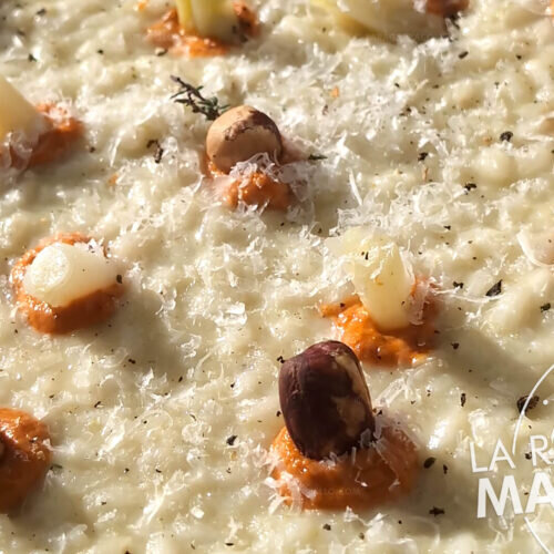 Risotto de calçots con romesco y avellanas tostadas: la receta fusión definitiva ~ Fusión Paso a paso en tres minutos Primeros Recetas  ~ La ragazza col mattarello