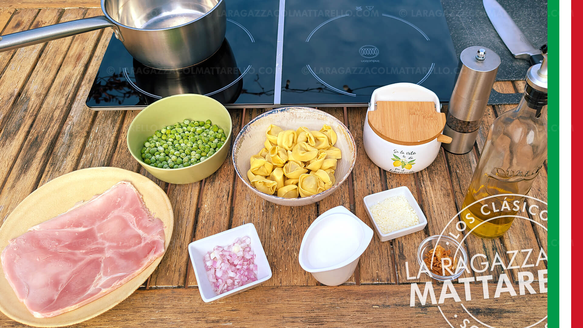 Tortellini con nata, jamón y guisantes: La receta tradicional italiana ~ Paso a paso en tres minutos Primeros Recetas  ~ La ragazza col mattarello