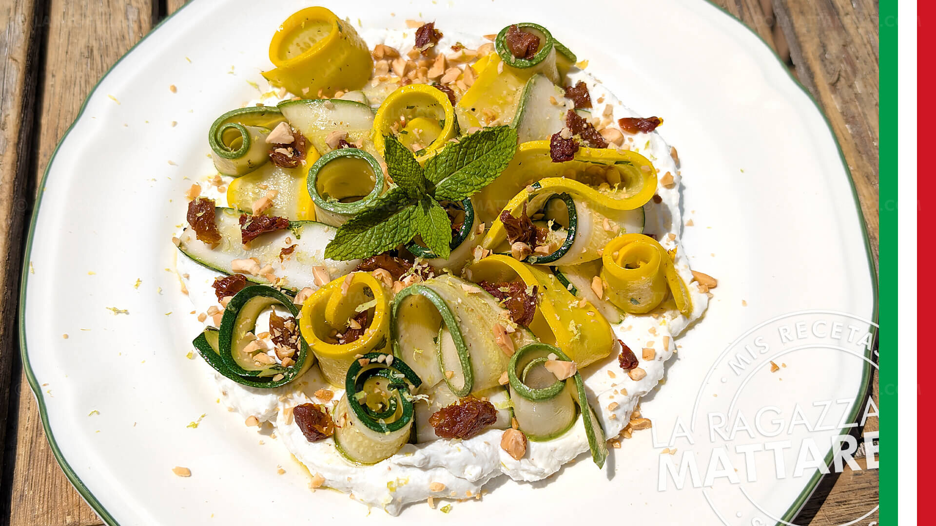 Ensalada de calabacín marinado con albahaca y menta